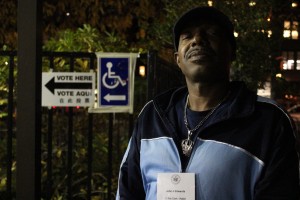 John Edwards works as a poll clerk in New York City on election day.